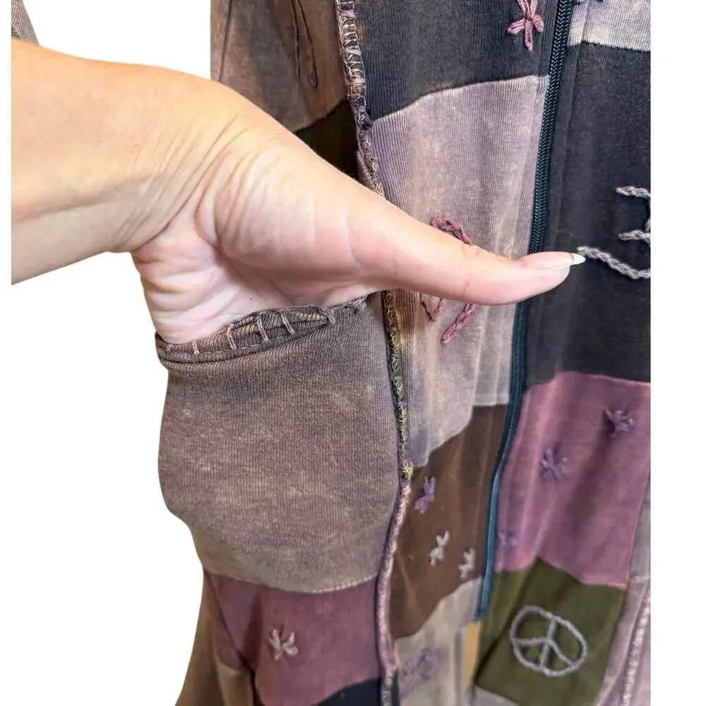 VTG Kathmandu Imports Boho Fairy Grunge Artsy Patchwork Zip Jacket Tunic Dress L - Picture 12 of 16